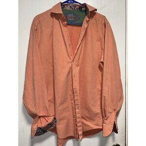 Robert Graham‎ Shirt Mens Medium Orange Linen Flip Cuff Printed Trim Summer
